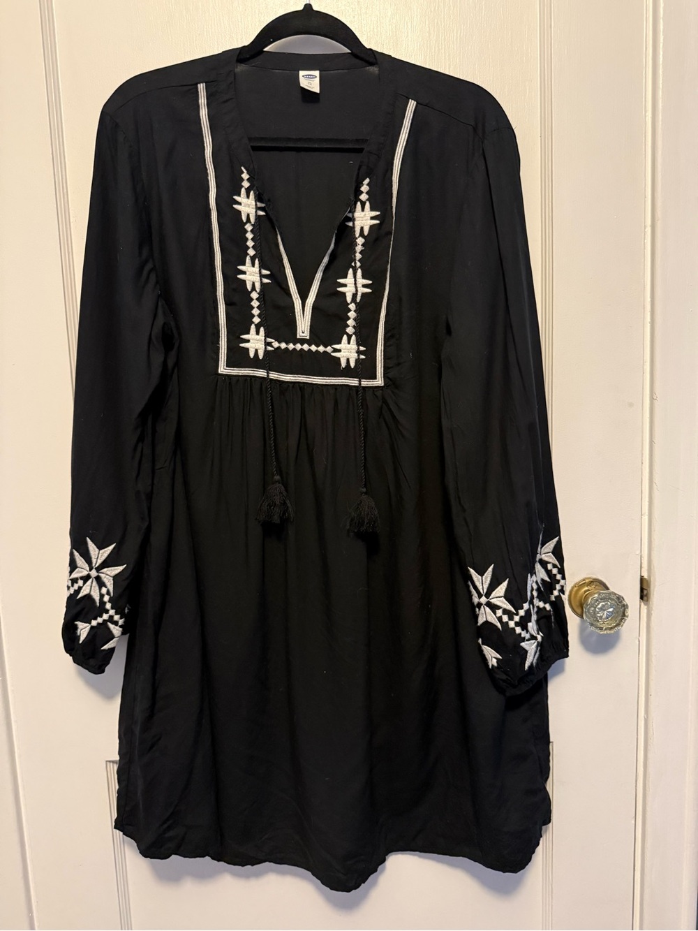 Old Navy Black Mini Dress with White Embroidered Accents